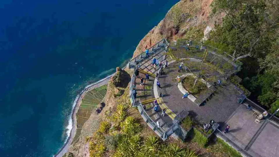 Glass Skywalk platform on the Cabo Girão sea cliff above the Atlantic